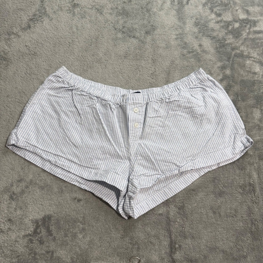 Brandy Melville Blue White Pinstripe Cotton Pajama Shorts One Size